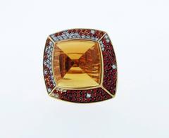 VALENTE of Italy Contemporary Pyramid Shape Citrine Sapphire Diamond Ring