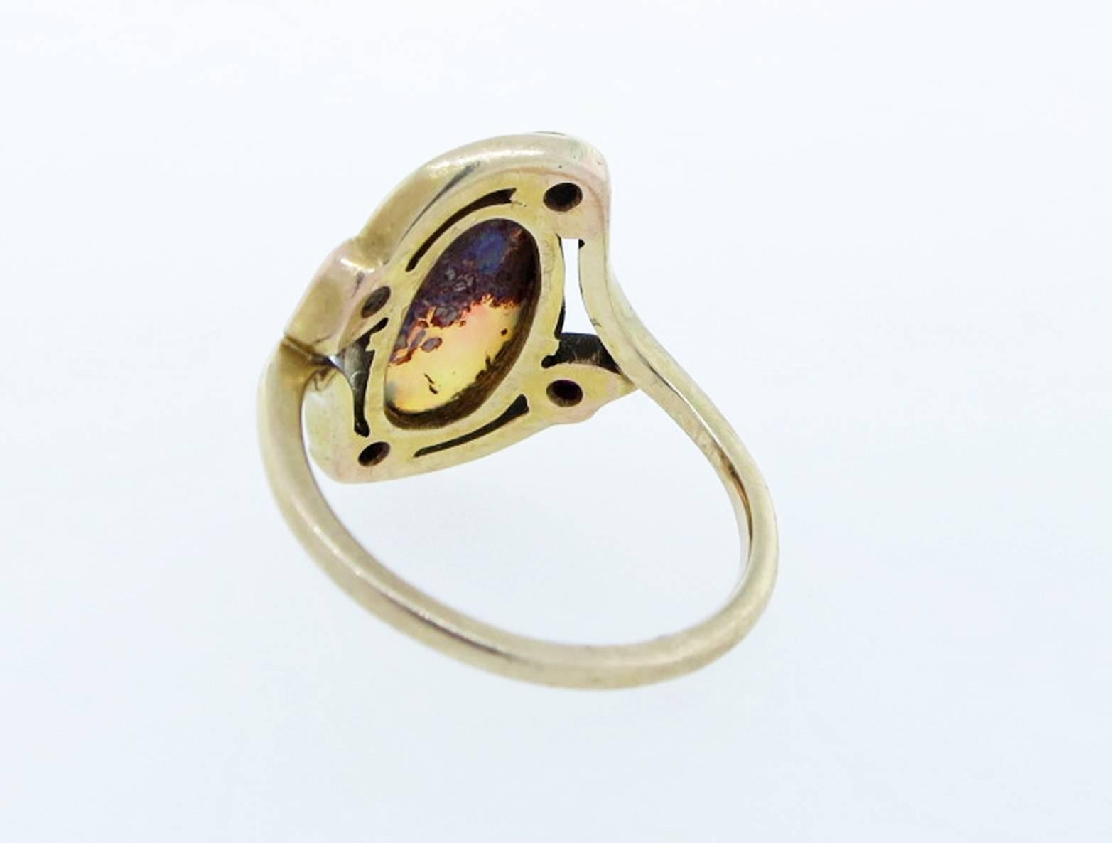 Antique Arts & Crafts Boulder Opal Ring In Good Condition In Lambertville, NJ