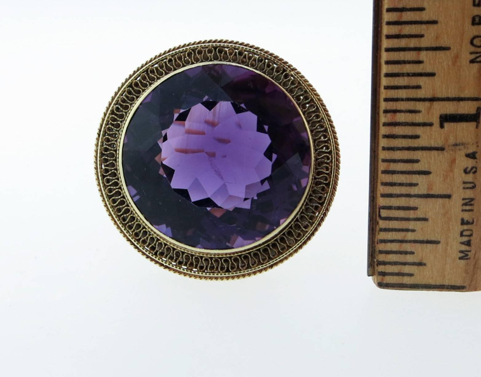 Women's or Men's Antique Victorian Period Purple Velvet 40 Carat Amethyst Brooch
