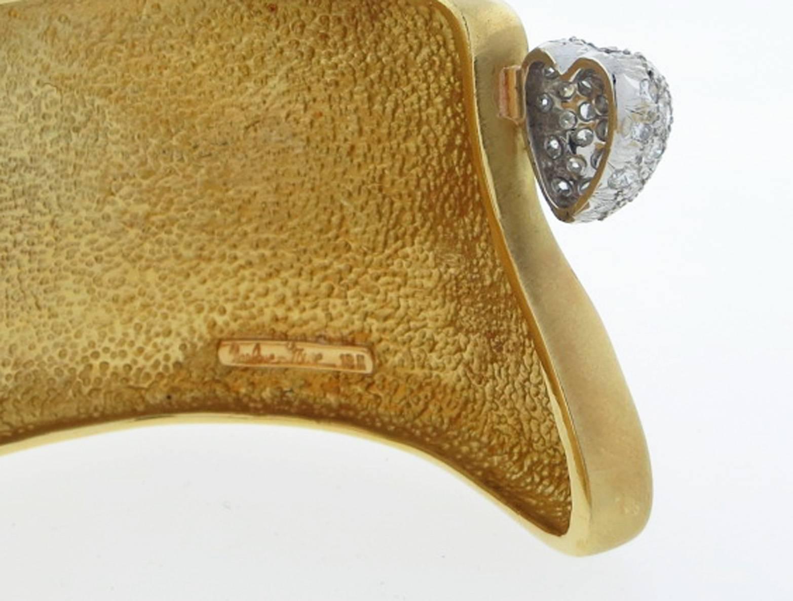 Marlene Stowe Diamond Heart Cuff Bracelet In Excellent Condition For Sale In Lambertville, NJ