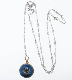 Lovely Antique Enamel and Diamond Locket with Chain