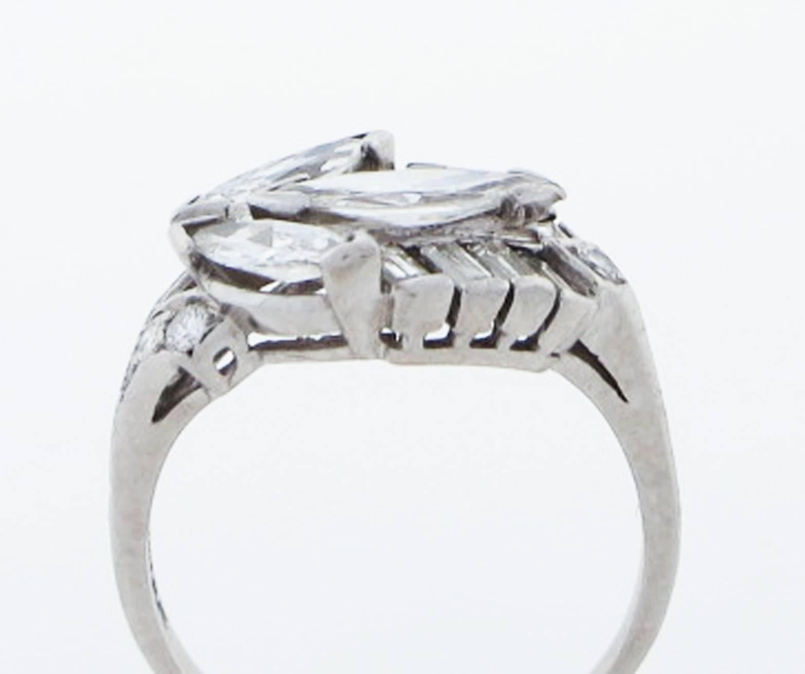Women's 1950s Marquise Diamond Platinum Ring For Sale