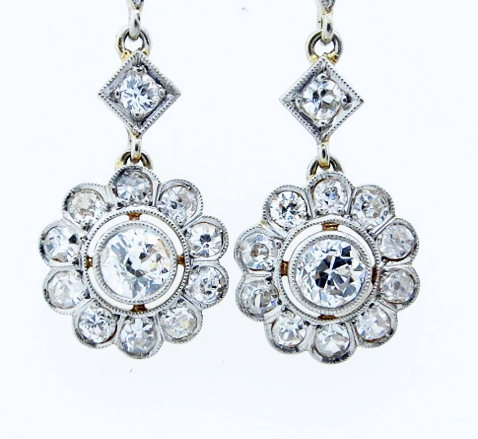 Antique Edwardian Diamond Drop Earrings In Excellent Condition In Lambertville, NJ