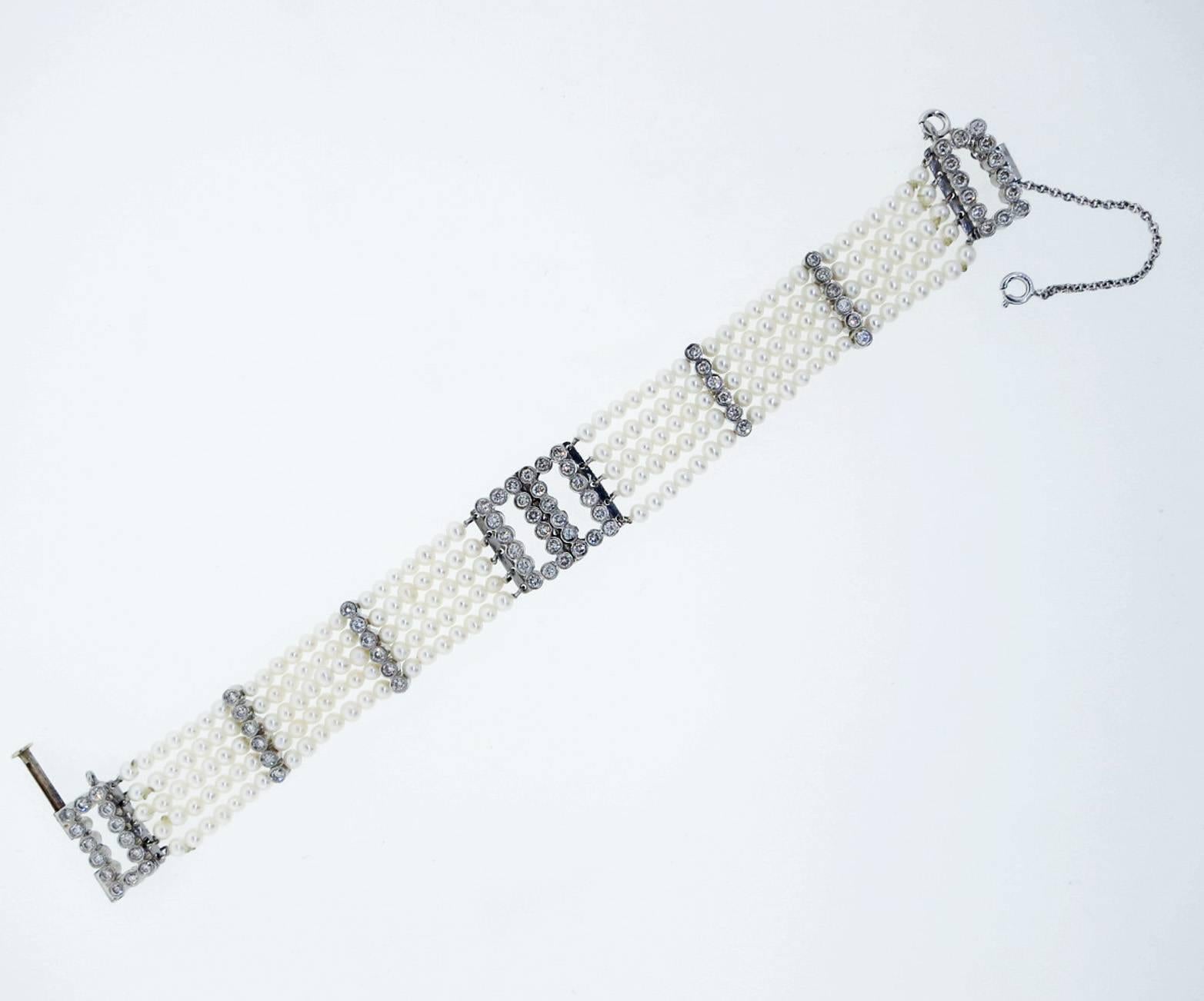 Women's Pretty Platinum Pearl and Diamond Bracelet Circa 1950