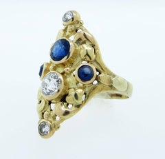Original Art Nouveau Sapphire and Diamond Ring