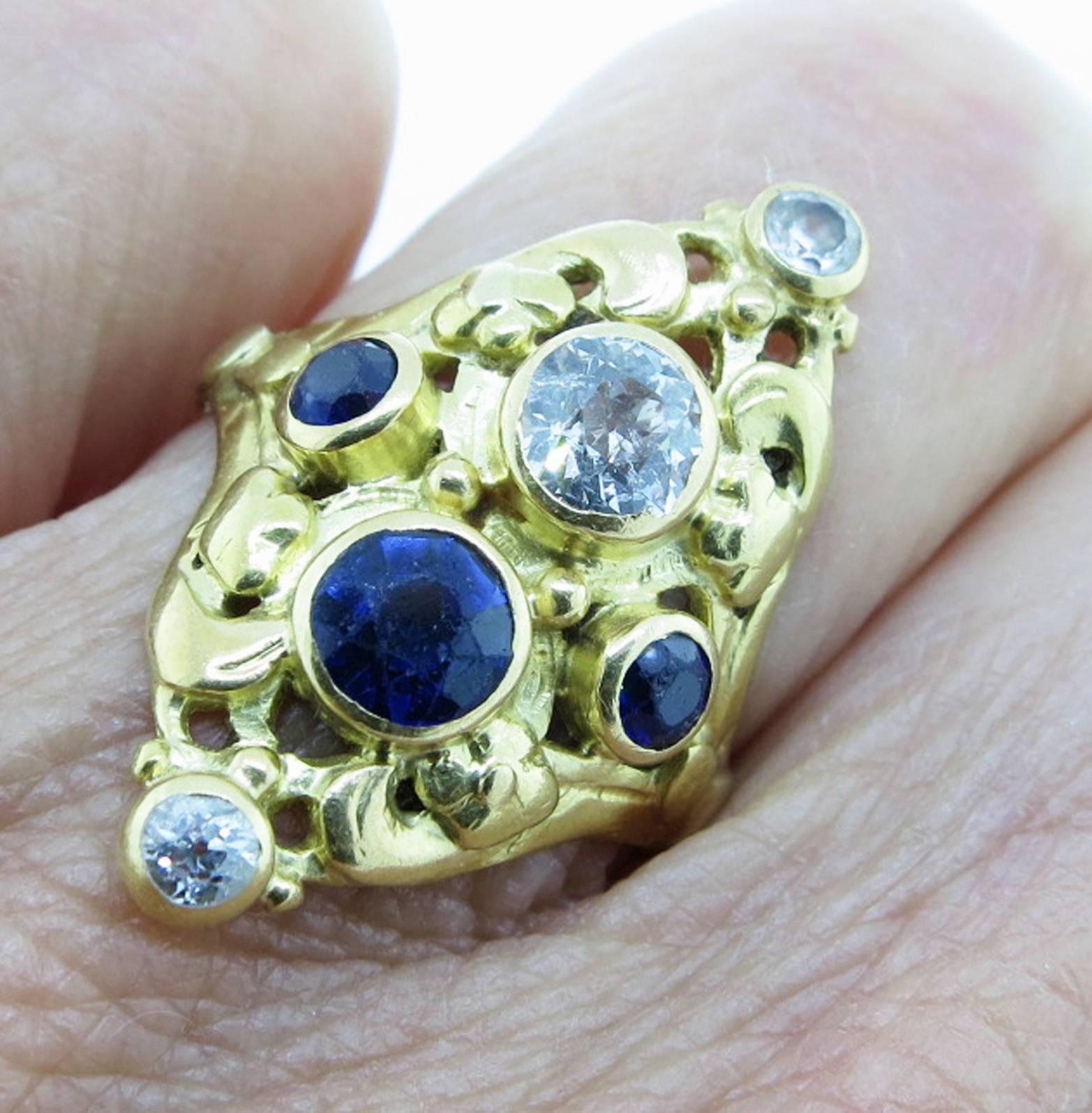 Women's Original Art Nouveau Sapphire and Diamond Ring For Sale