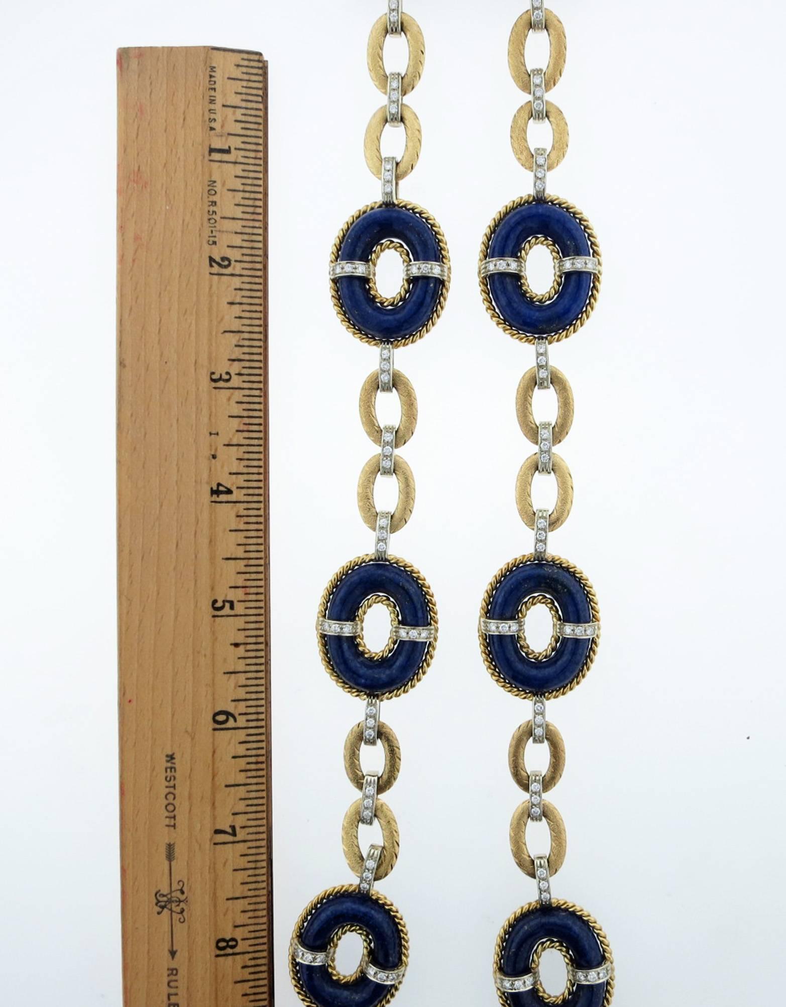 Women's 1960 Era Lapis Lazuli Diamond Gold Long Necklace