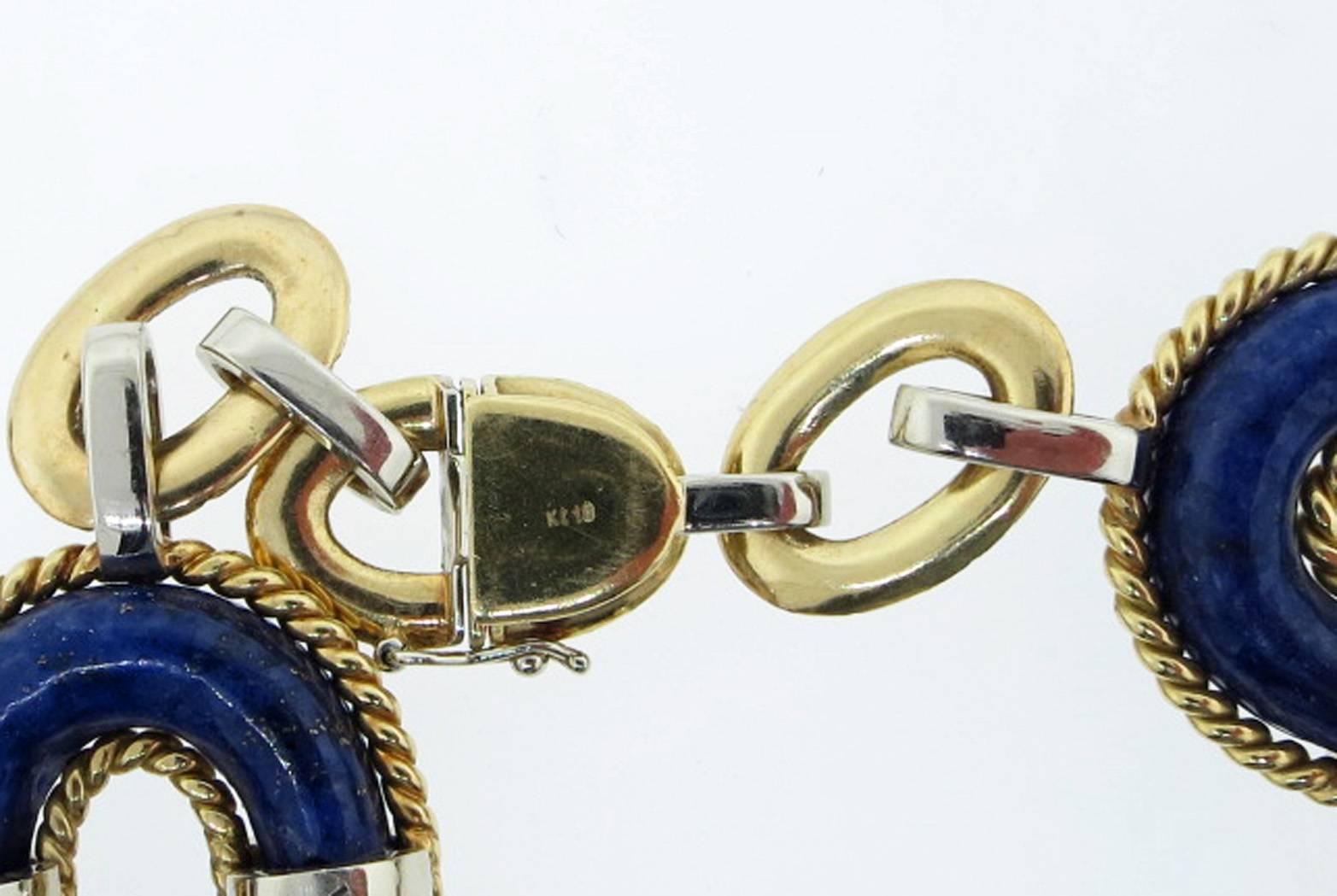 1960 Era Lapis Lazuli Diamond Gold Long Necklace 1