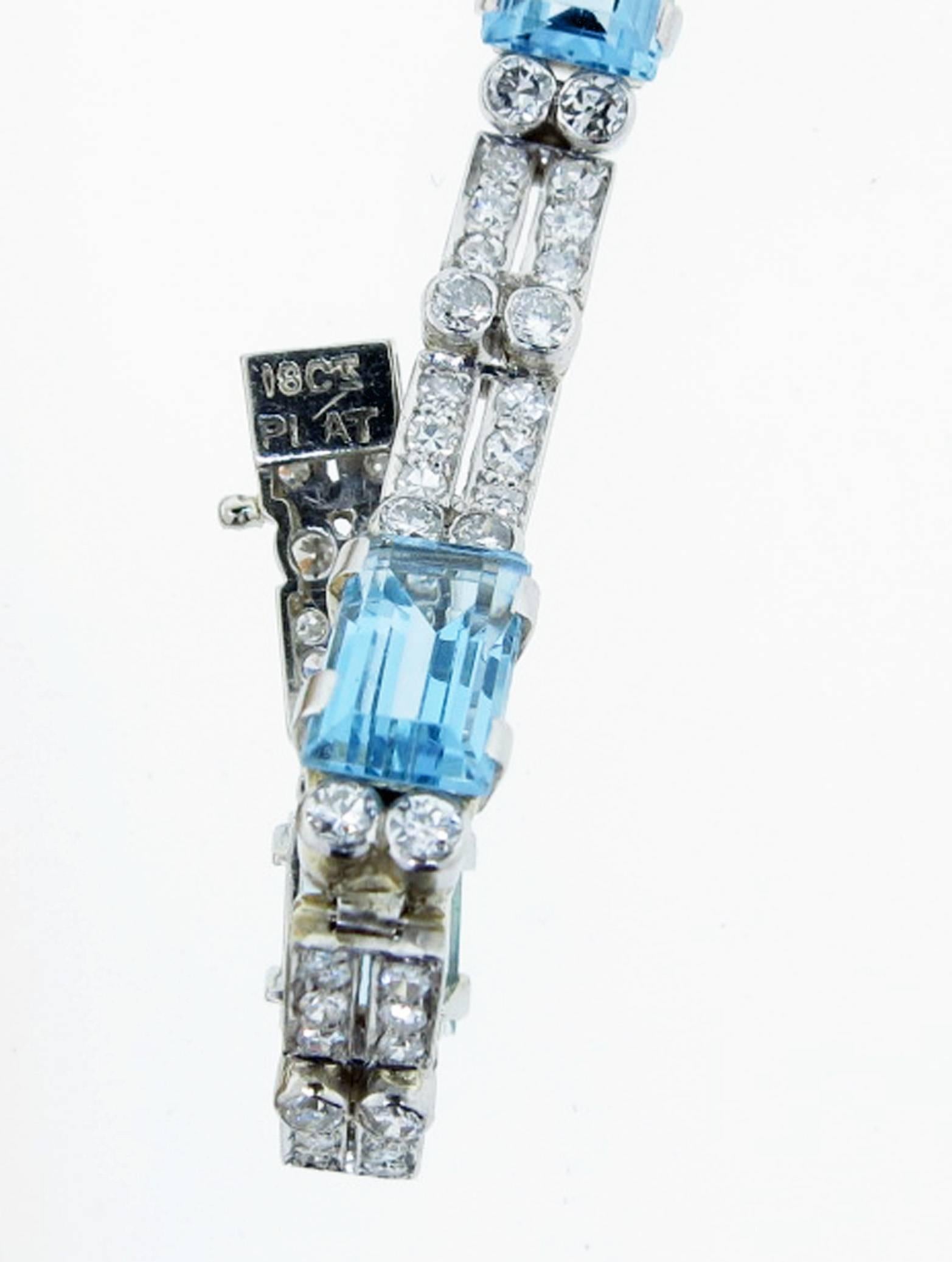  Aquamarine Diamond Link Bracelet For Sale 1