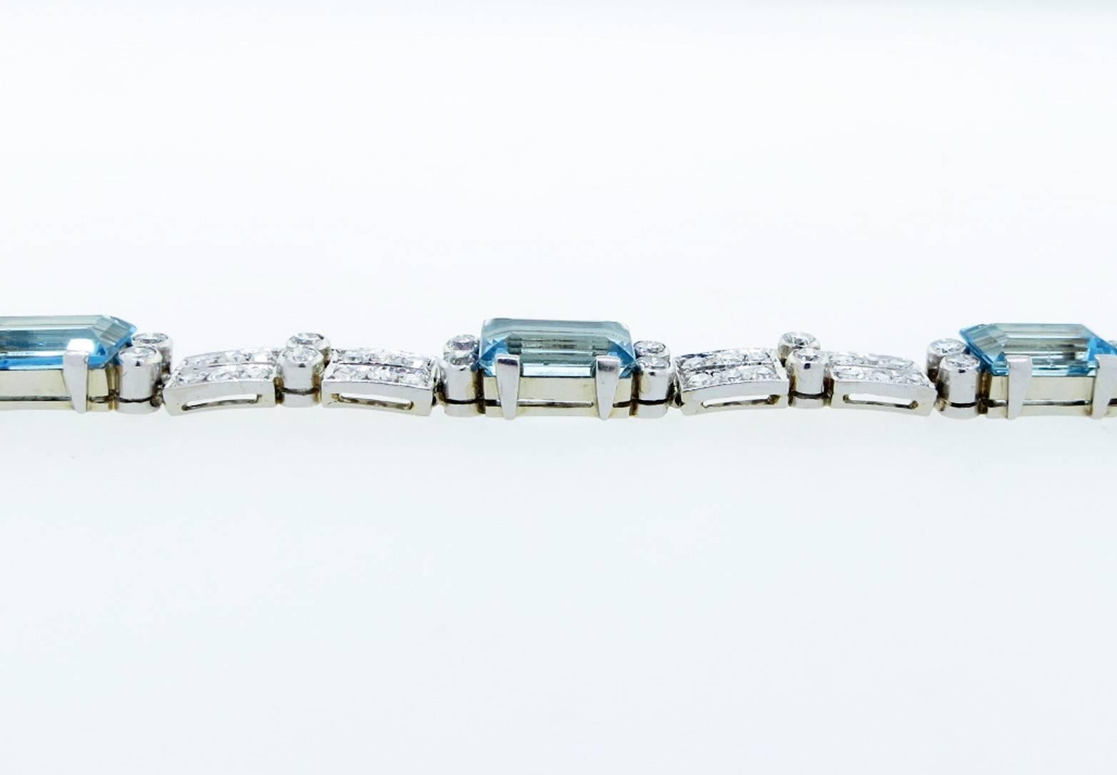  Aquamarine Diamond Link Bracelet In Excellent Condition For Sale In Lambertville, NJ