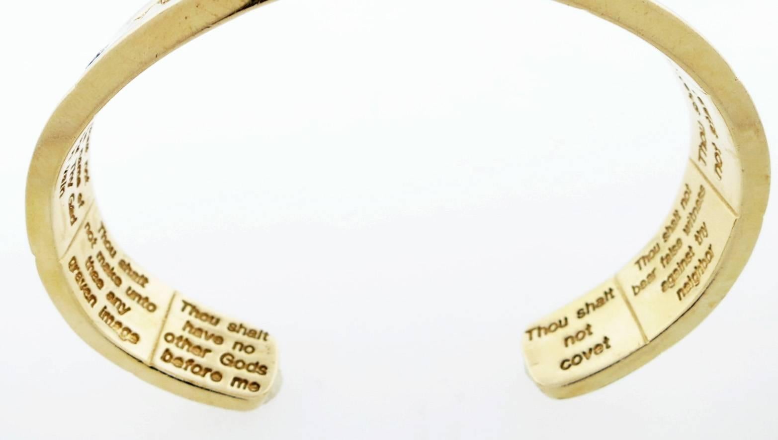Women's or Men's Ten Commandments Diamond Gold Cuff Bracelet For Sale