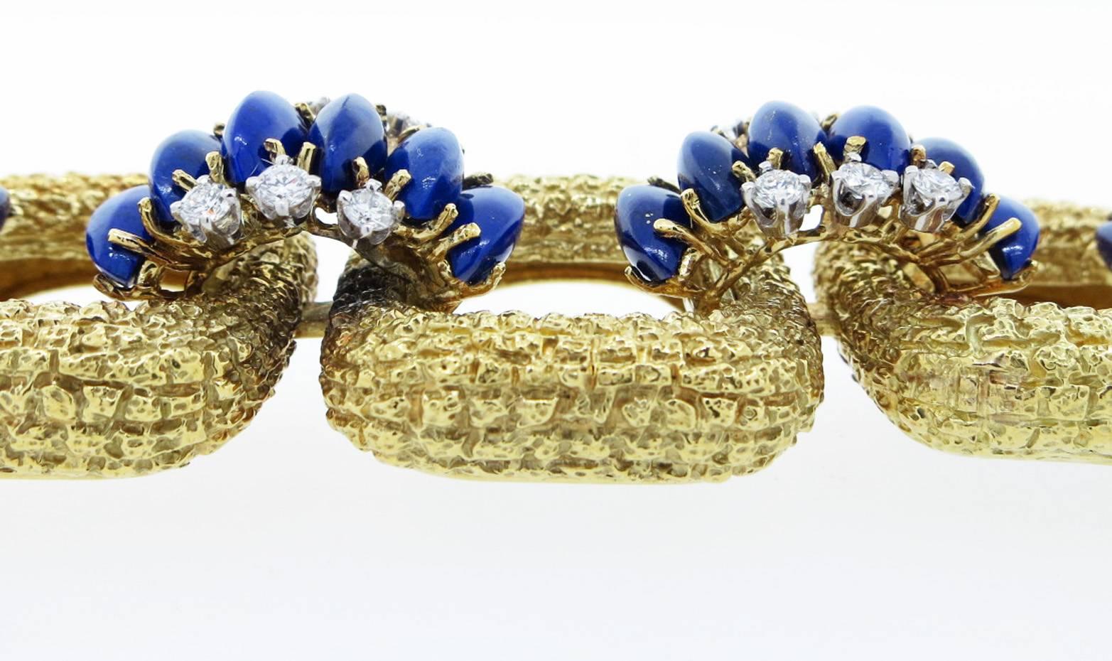 Striking La Triomphe Lapis Lazuli Diamond Gold Bracelet 2