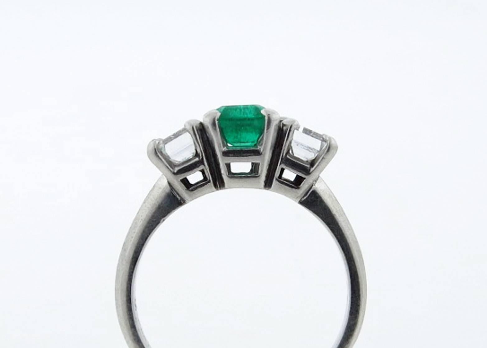 Emerald Cut Classic Emerald and Diamond Ring Made by Benstock For Sale
