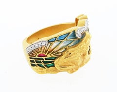 Masriera Plique à Jour Enamel and Diamond Ring