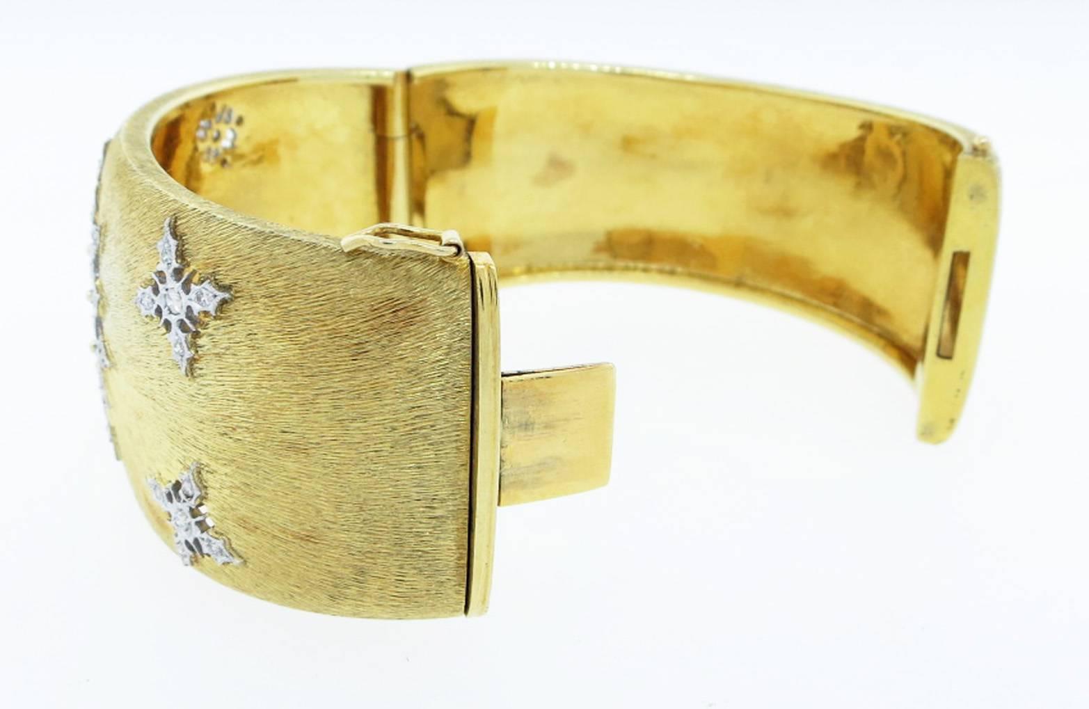 Diamond and 18kt. White and Yellow Gold Open Work Bangle In Excellent Condition In Lambertville, NJ