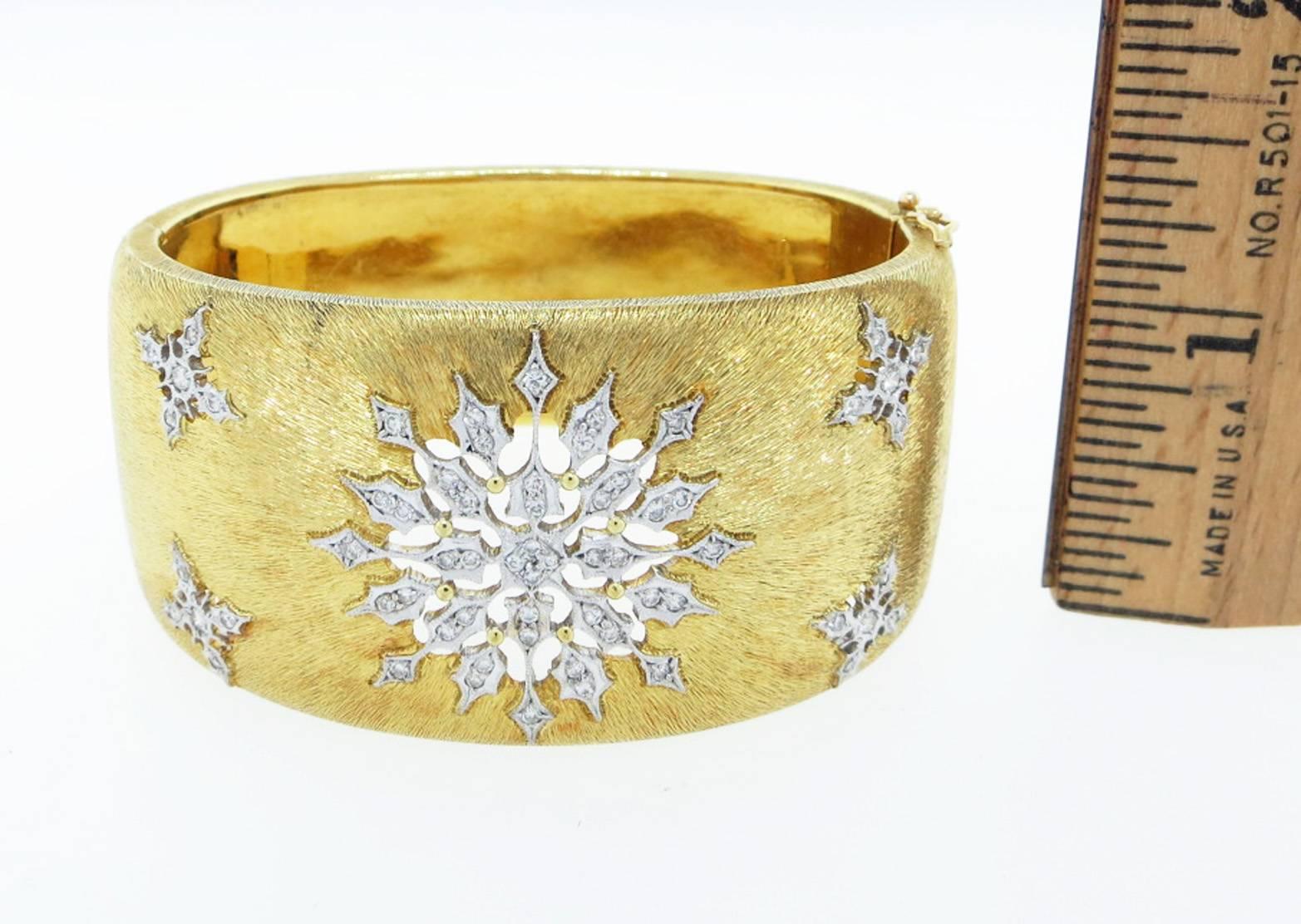 Women's Diamond and 18kt. White and Yellow Gold Open Work Bangle
