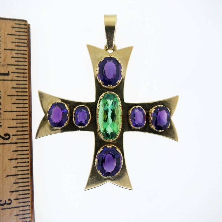 Amethyst and Tourmaline Maltese Cross Pendant at 1stDibs