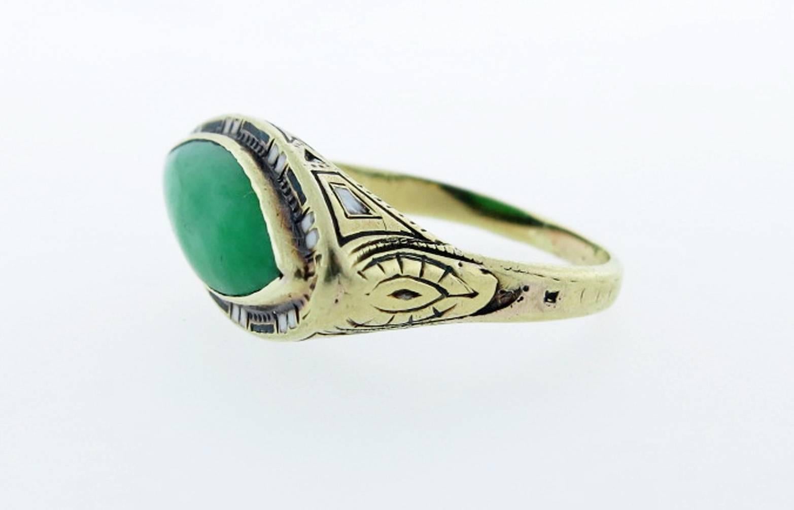 Art Deco Egyptian Revival Jade and Enamel Ring