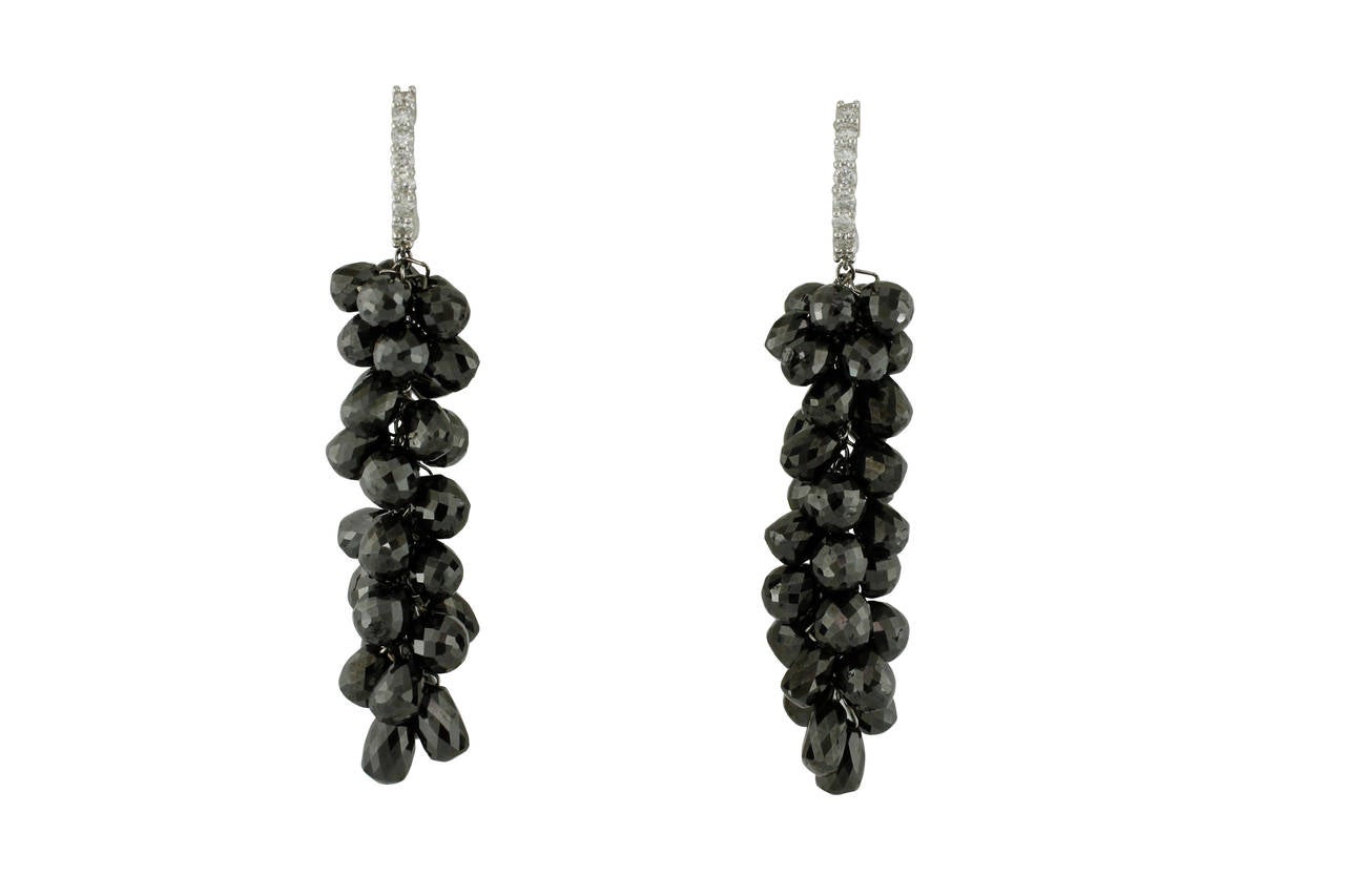 Spectacular Black Diamond Gold Briolette Dangle Earrings