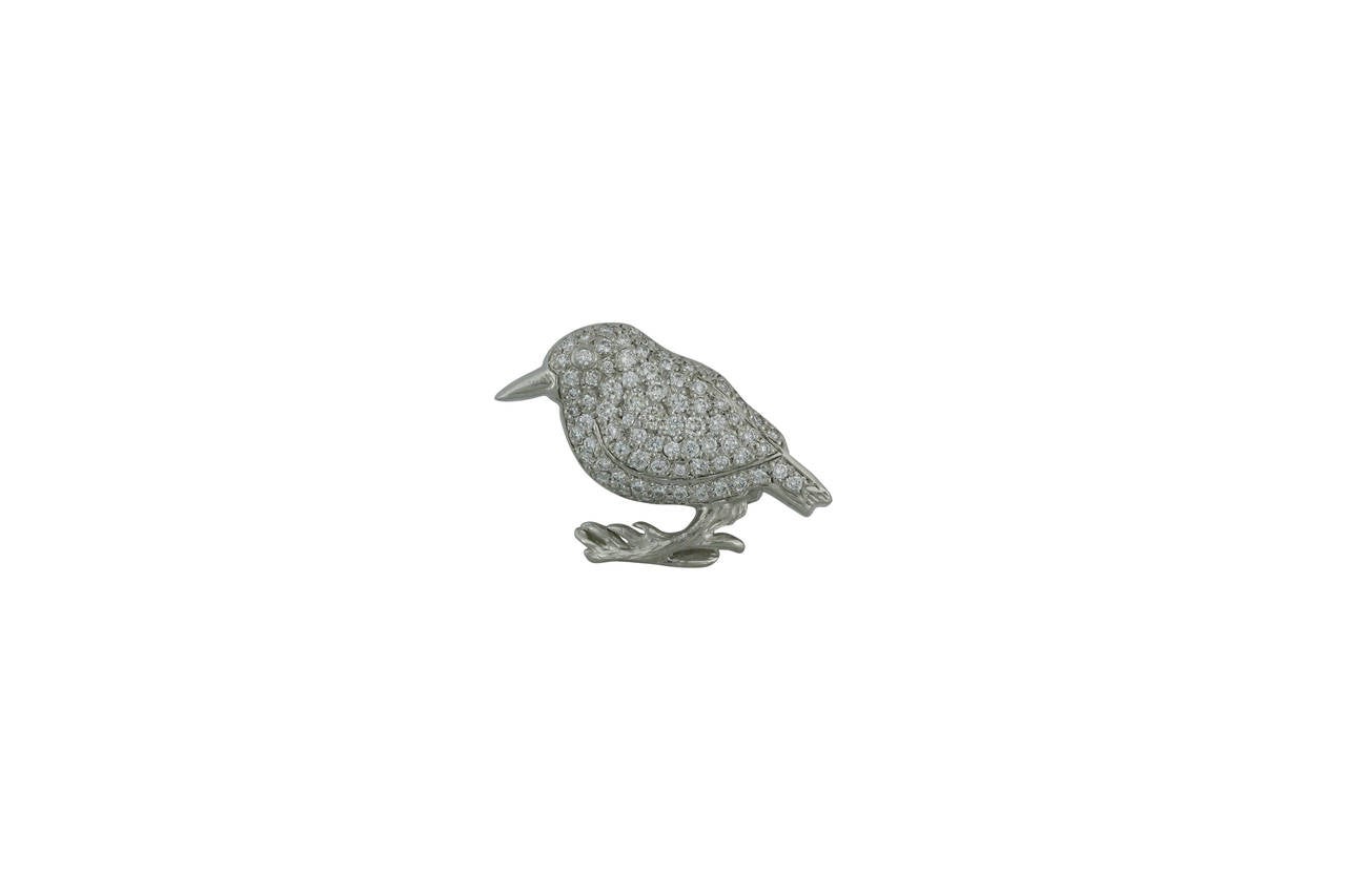 Women's Burdeen's Truly Heartwarming and Delicate Diamond Platinum Bird Pin For Sale
