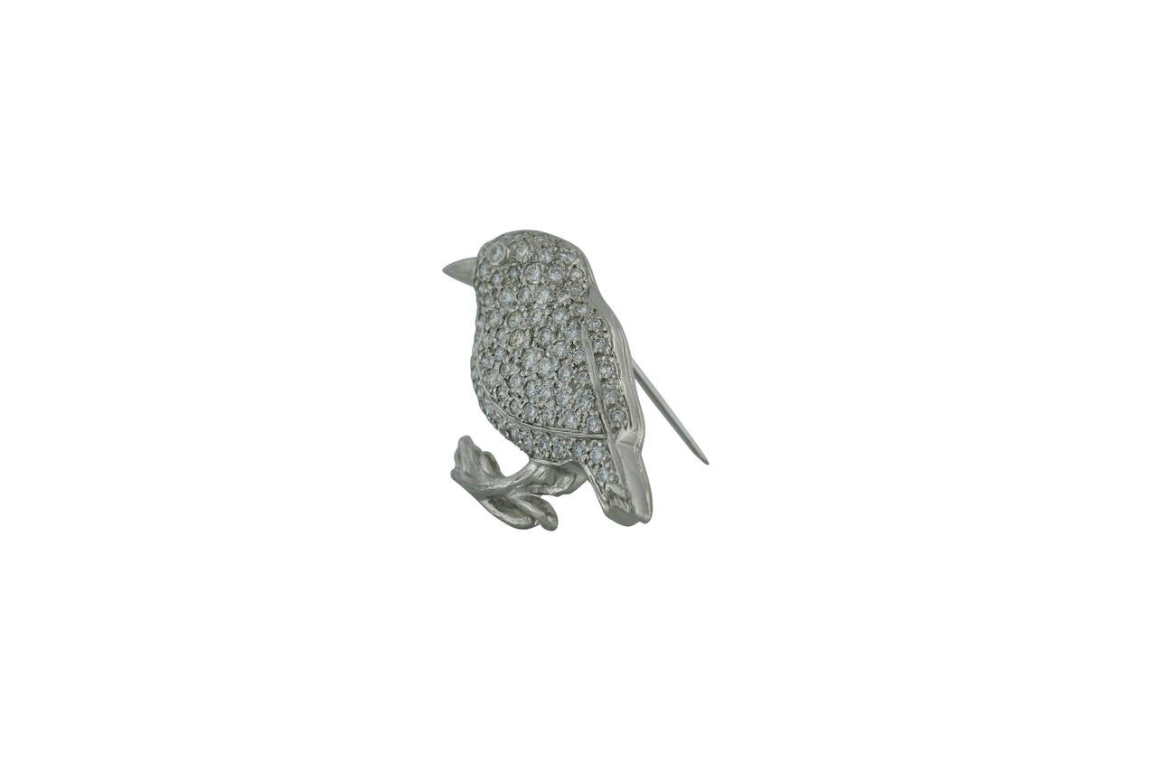Burdeen's Truly Heartwarming and Delicate Diamond Platinum Bird Pin In New Condition For Sale In Buffalo Grove, IL