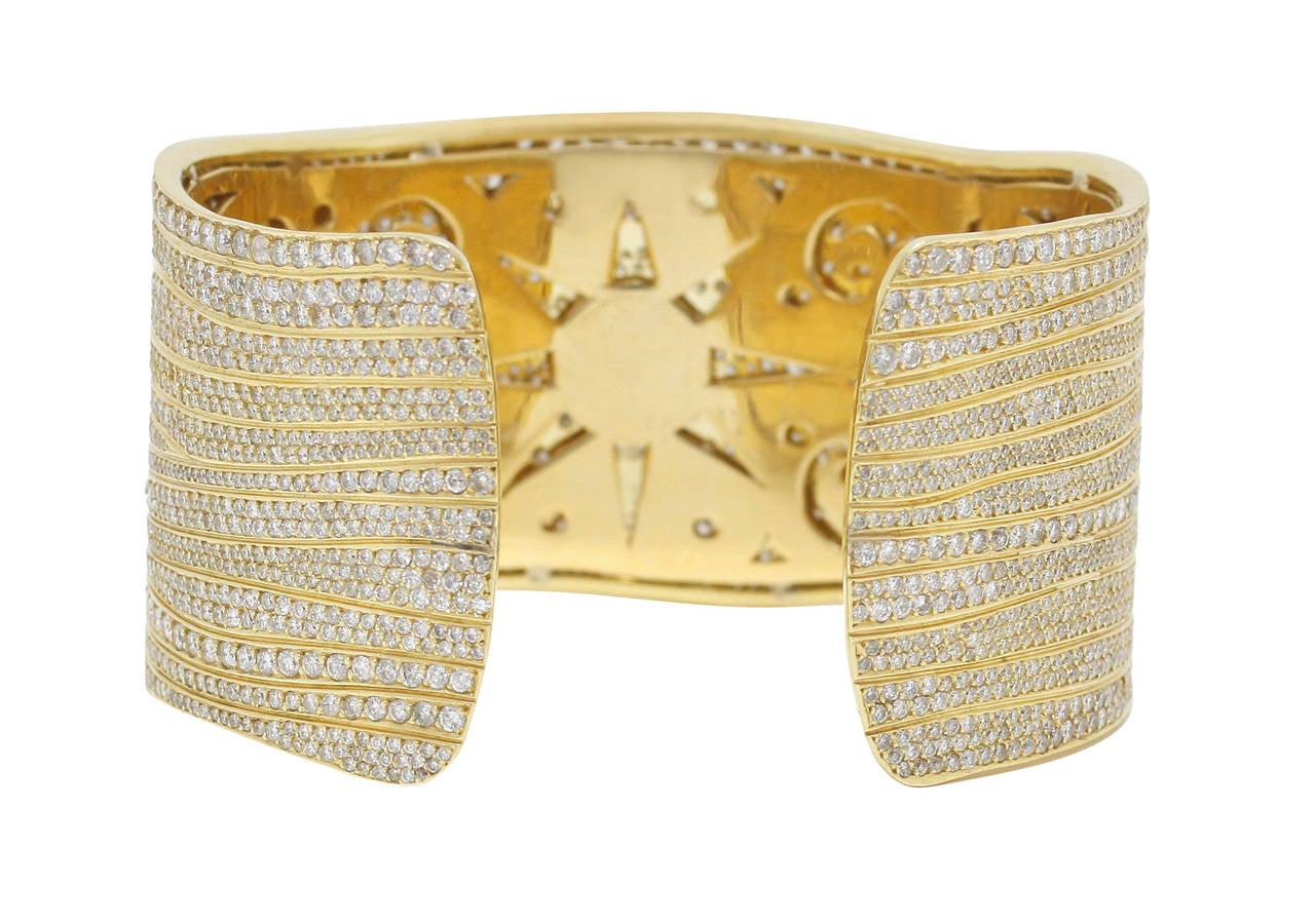 Dazzling Diamond Yellow Gold Cuff Bracelet For Sale 2