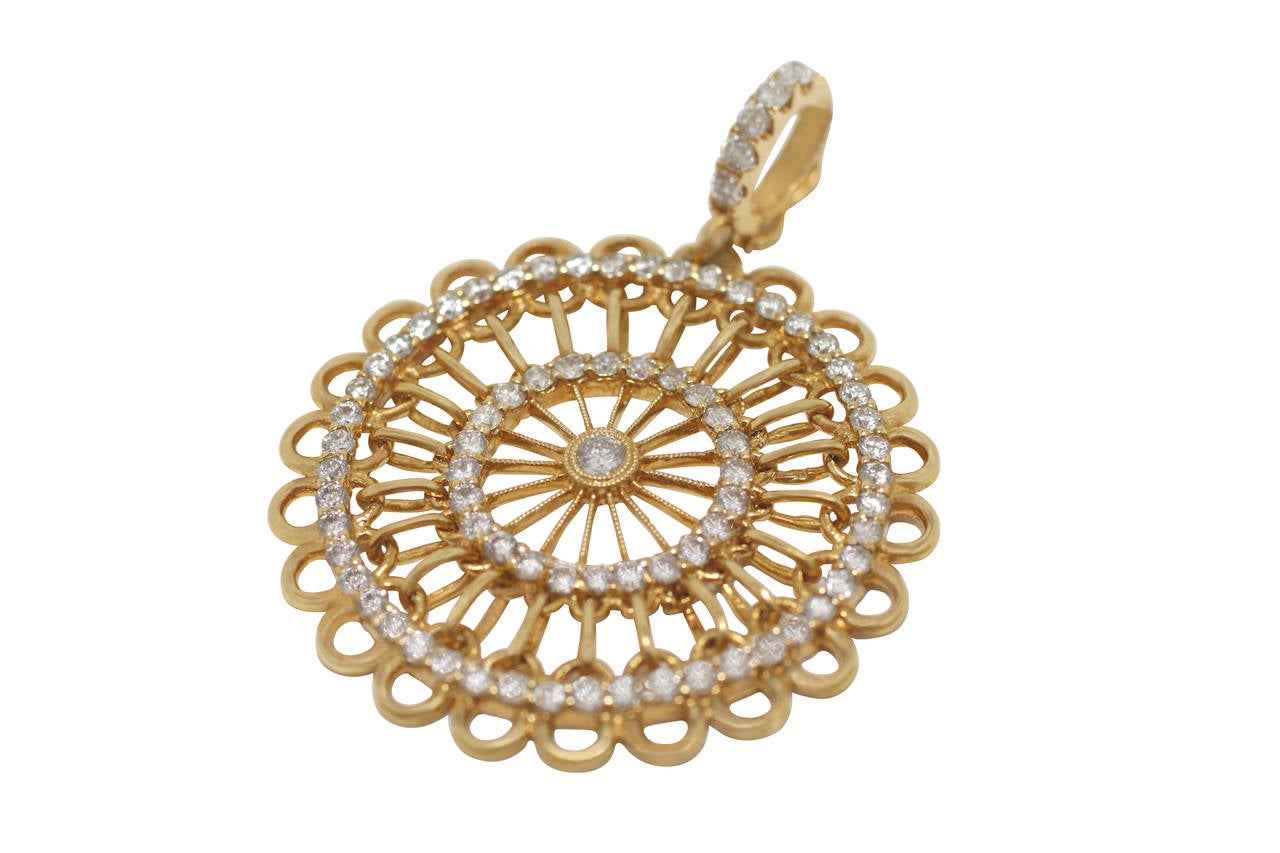 Burdeen's Diamond Gold Round Spindle Pendant In New Condition For Sale In Buffalo Grove, IL