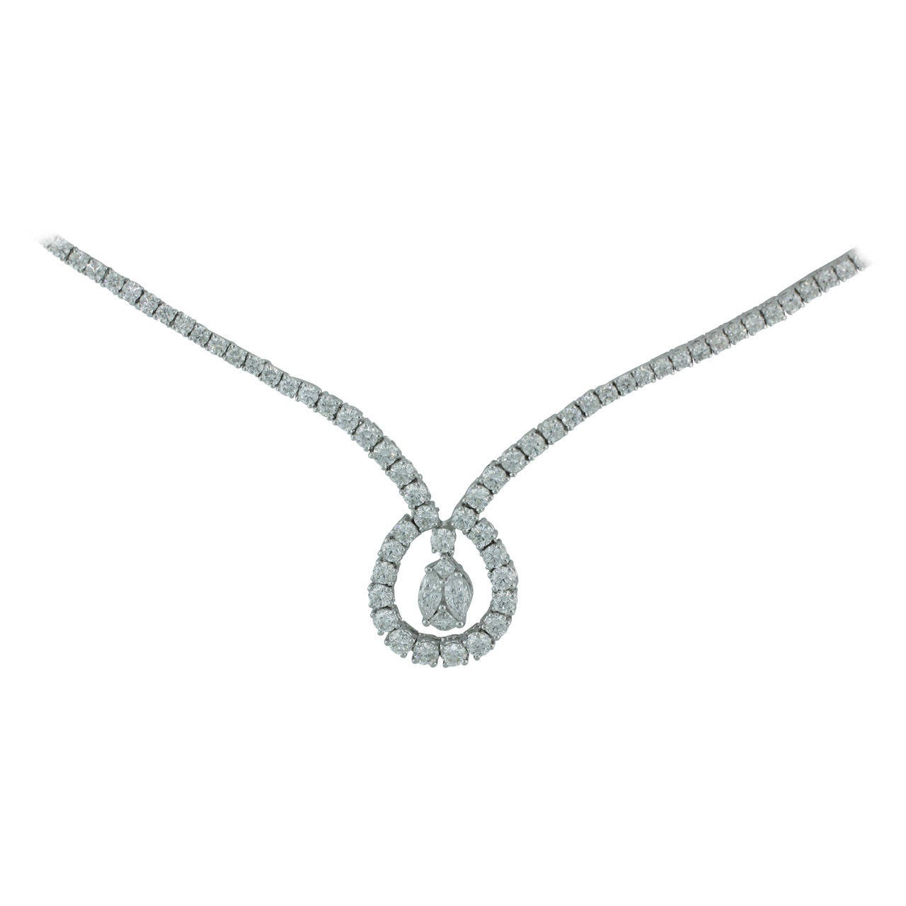 Sophisticated Diamond Gold Tennis Oval Drop Necklace at 1stdibs
