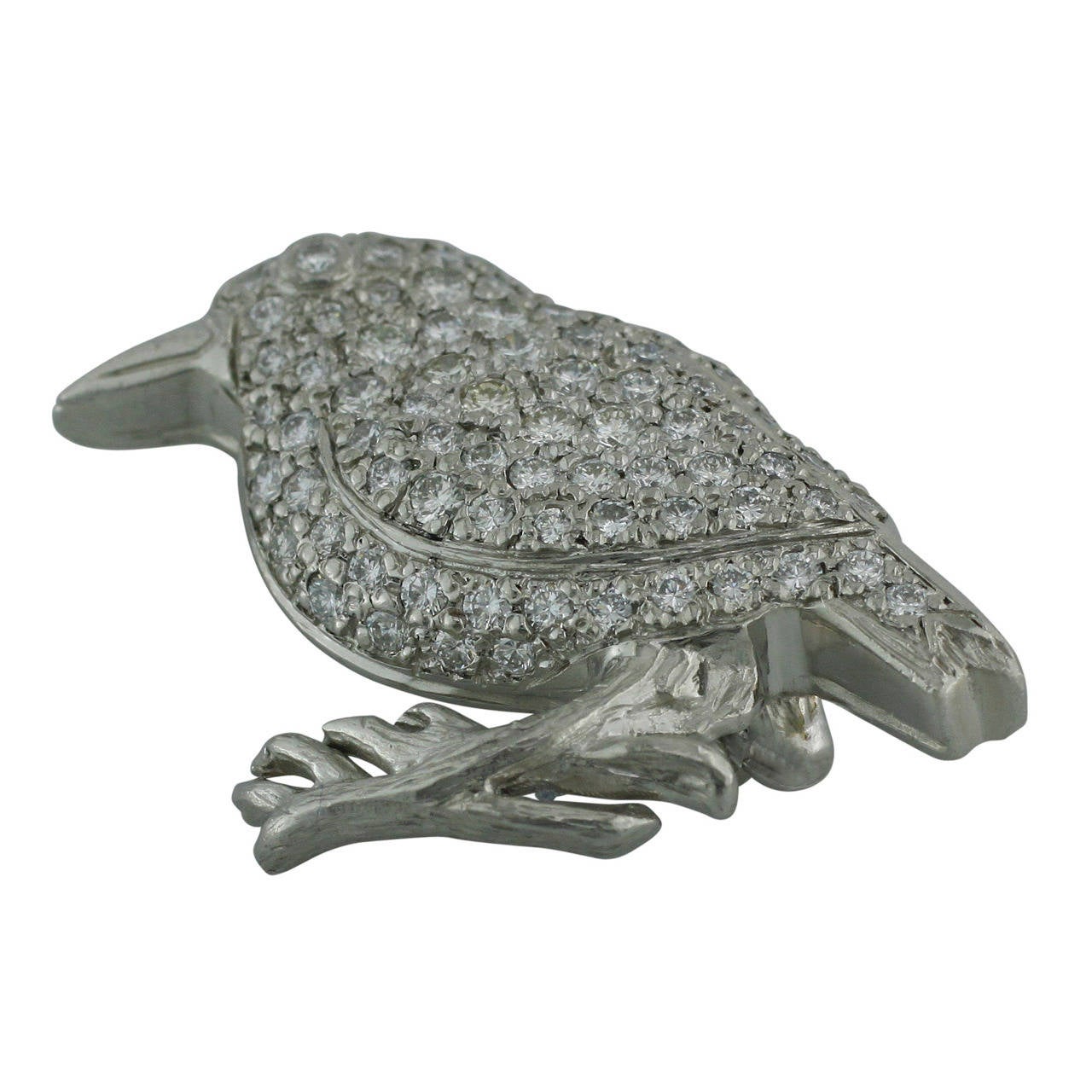 Burdeen's Truly Heartwarming and Delicate Diamond Platinum Bird Pin For Sale