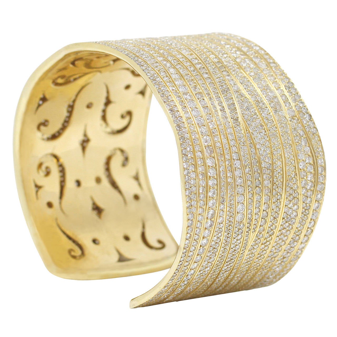 Dazzling Diamond Yellow Gold Cuff Bracelet For Sale