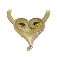 Ertre'  signed and numbered Emerald Eyes Mask Pendant