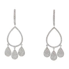 Lovely and Delicate Open Pear With Pear Pave Diamond Gold Chandelier Earrings
