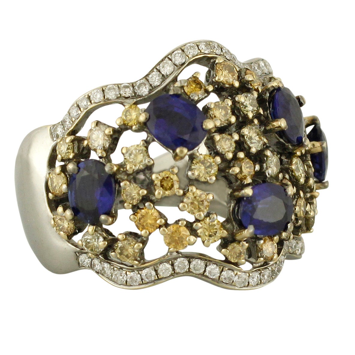 Burdeen's Extraordinary Blue Sapphire Diamond Wide Band