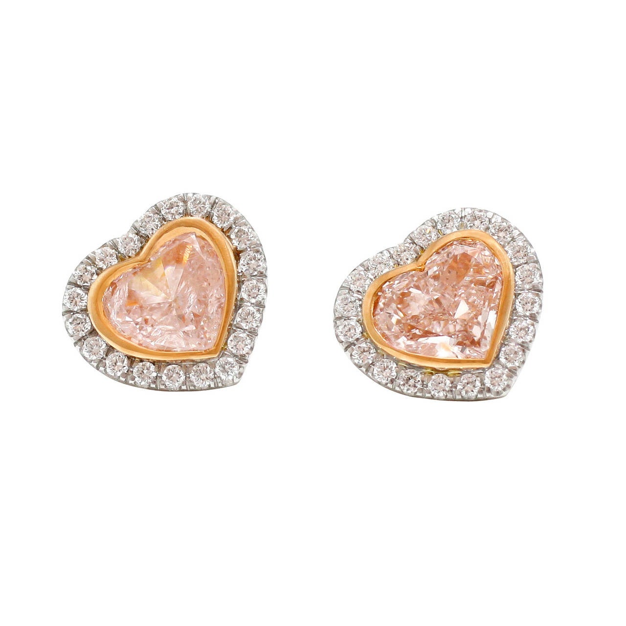 Burdeen's Romantic Pink Diamond Platinum Heart Earrings with Diamond Halos