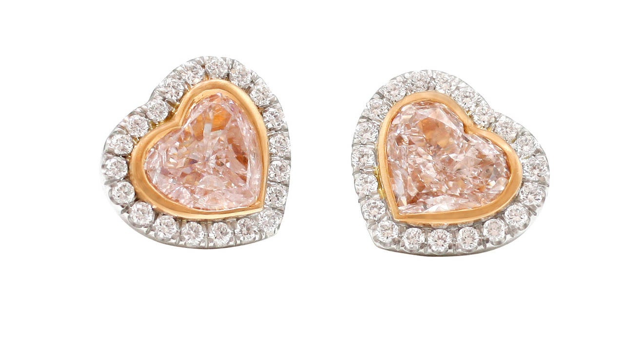 Burdeen's Romantic Pink Diamond Platinum Heart Earrings with Diamond ...