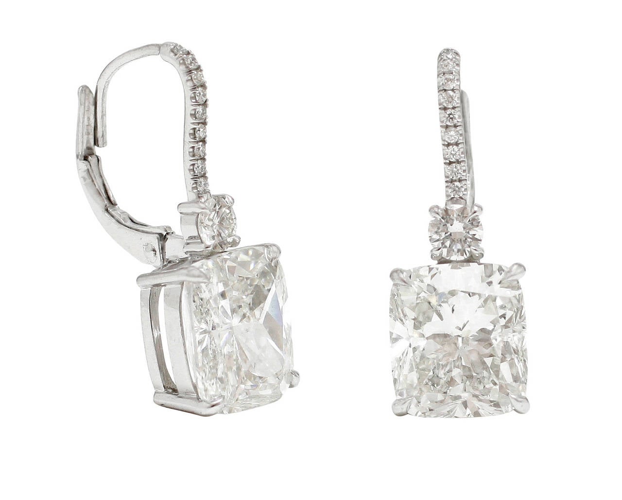 These phenomenal Burdeen's Custom Diamond Hanging Earrings take PERFECTION to a whole new meaning !!! These unbelievable Earrings have the most breathtaking Cushion-Cut Diamonds hanging down from a round 4 prong diamond & diamond french wire. The