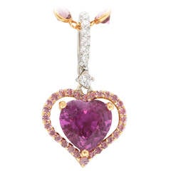 Burdeen's Elegant Pink Sapphire Heart Pendant On A Pink Sapphire Station Chain