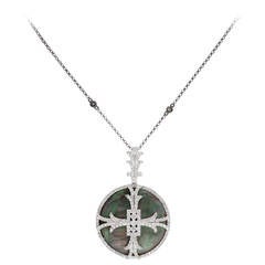 Burdeen's Unique Mother-of-Pearl Diamond Gold Cross Pendant Necklace