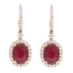 Burdeen's Exquisite Oval Brilliant-Cut Pink Sapphire Diamond Gold Earrings