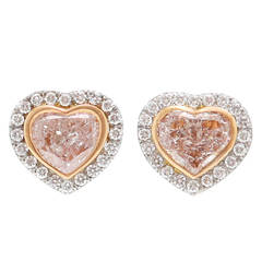 Burdeen's Romantic Pink Diamond Platinum Heart Earrings with Diamond Halos