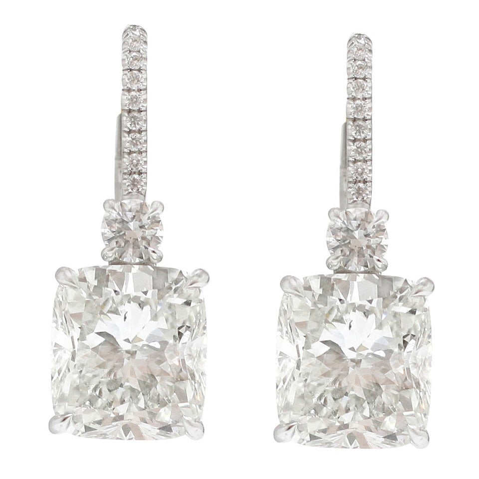 Burdeen's Phenomenal Cushion Diamond Platinum Hanging Earrings For Sale