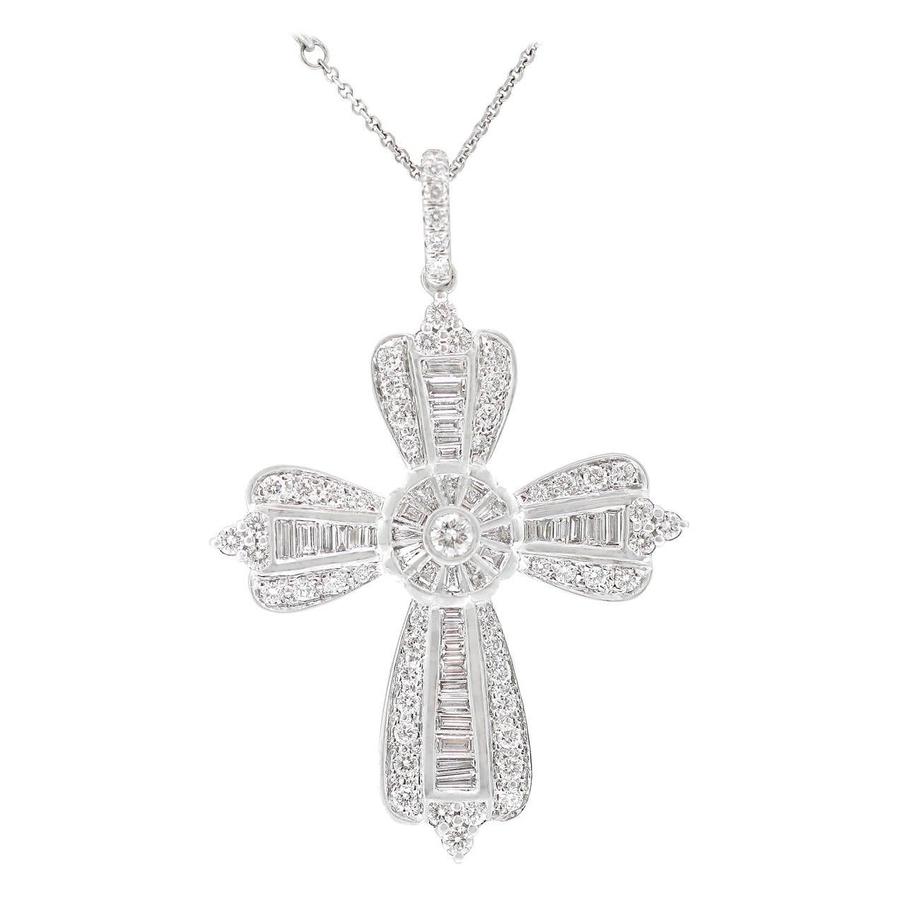 Burdeen's Incredible Diamond Custom Cross Pendant on Diamond Station Chain For Sale