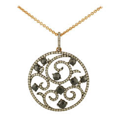 Burdeen's Beautiful Rose Gold Circle Pendant with Black and Champagne Diamonds