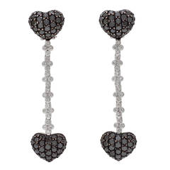 Burdeen's Exquisite Black and White Diamond Gold Heart Dangle Earrings