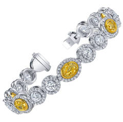 Burdeen's Exquisite Oval Yellow and Round White Diamond Gold Tennis Bracelet