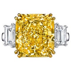 Burdeen's Breathtaking Fancy Yellow Radiant Cut Diamond Platinum Ring