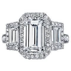 Burdeen's Glorious Three Stone Emerald Diamond Platinum Engagement Ring