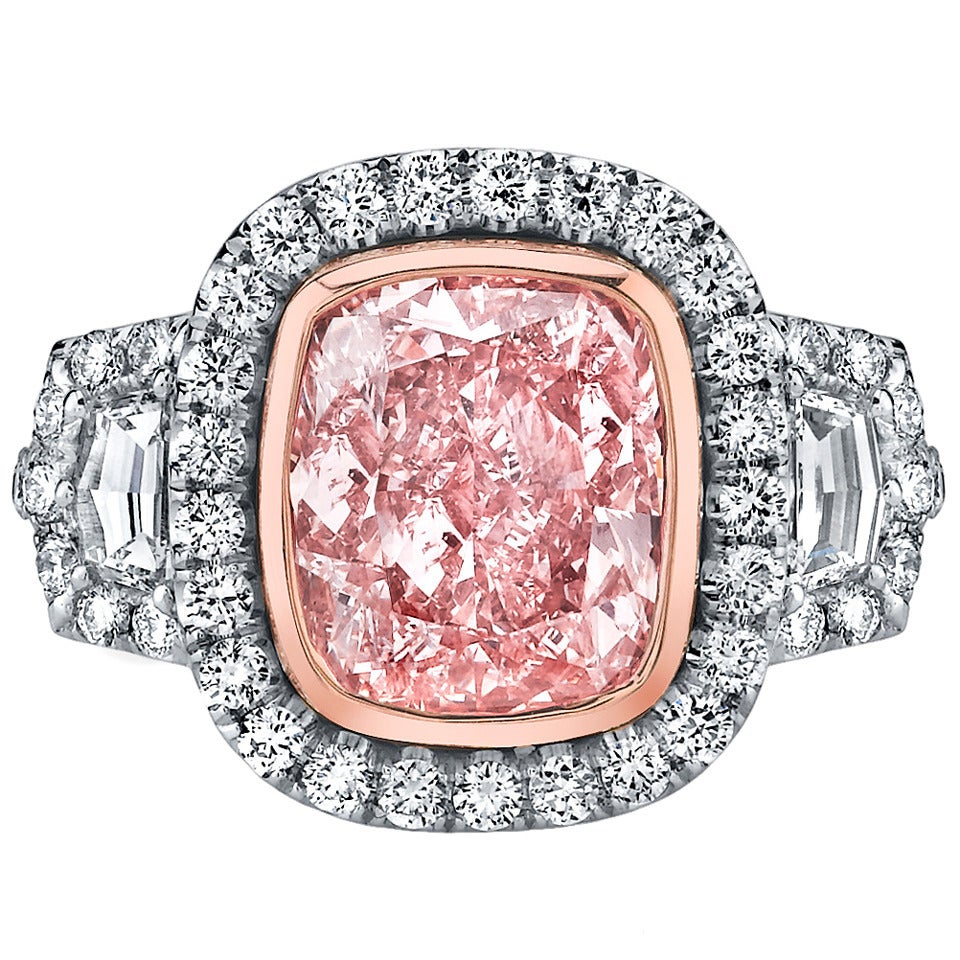 Burdeen's GIA 4.01 Carat  Light Pink Cushion Cut Diamond Ring For Sale