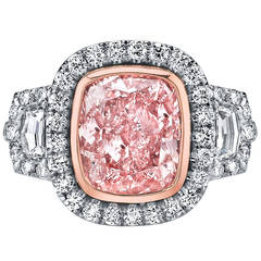 Burdeen's GIA 4.01 Carat  Light Pink Cushion Cut Diamond Ring