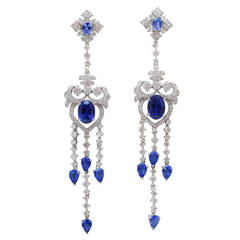 Burdeen's Jewelry Elegant and Ornate Sapphire Diamond Chandelier Earrings